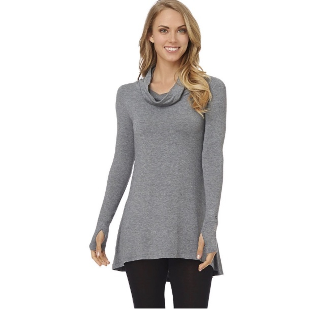 Cuddl Duds Checkered Stretch Soft wear Long Sleeve Cowl Tunic NWOT